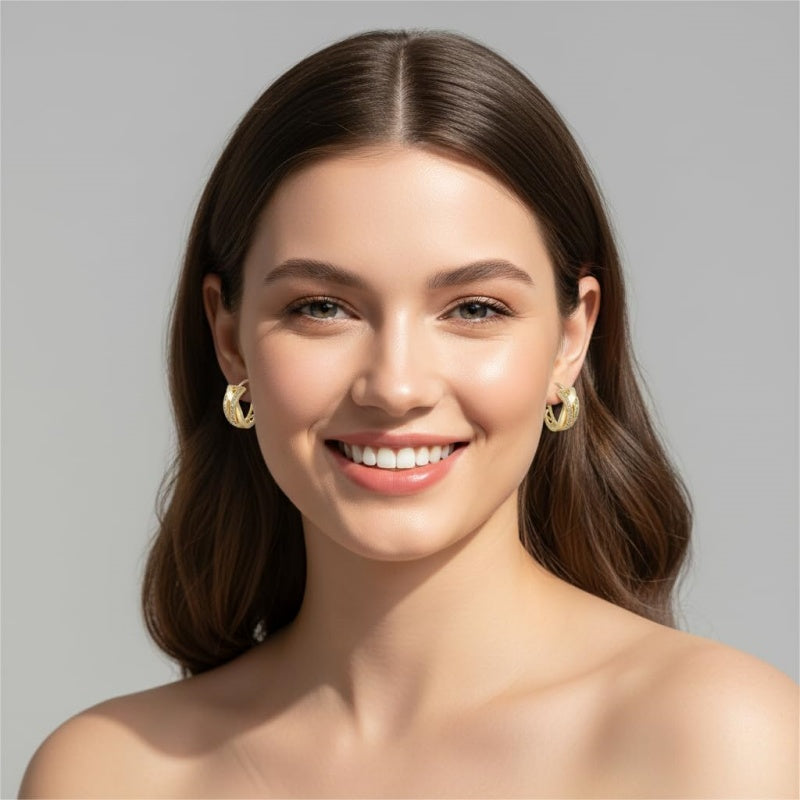 14K Gold Plated  Cubic Zircon X-shaped Hoop Earrings for Women