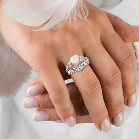 Sterling Silver 10K 14K 18K Gold Heart Moss Agate Opal Cubic Zirconia Promise Rings For Women