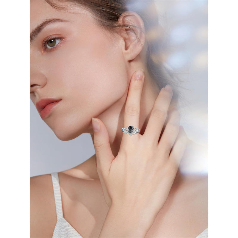 Sterling Silver Pear Oval Kite Heart Hexagon Emerald Coffin Cut Gemstone Engagement Promise Ring Set