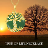 14k Gold Plated Sterling Silver Round Jade Tree of Life Necklace Good Fortune Jewelry for Women