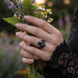 Sterling Silver 10K  14K  18K Gold 1CT-4CT Black Onyx Engagement Ring Gothic Wedding Promise Ring