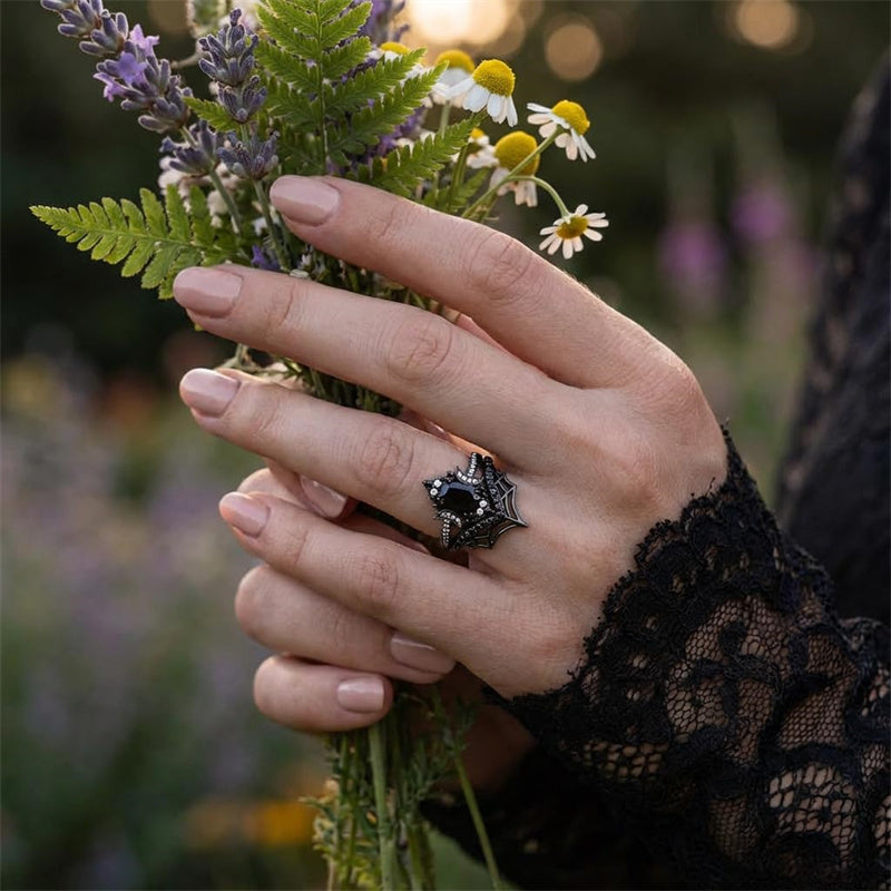 Sterling Silver 10K  14K  18K Gold 1CT-4CT Black Onyx Engagement Ring Gothic Wedding Promise Ring