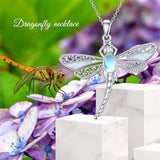 Dragonfly Necklace with Opal & Moonstone 925 Sterling Silver Dragonfly Pendant Jewelry Christmas Birthday Gifts for Women Mom Girlfriend