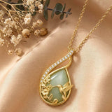 14K Gold Plated Jade Hummingbird Butterfly Dragonfly Turtle Animal Pendant Necklace