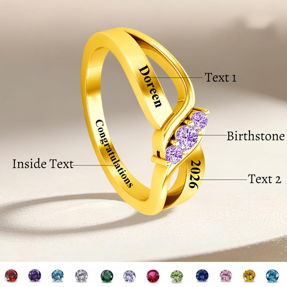 Copper Personalized Birthstone Engraved Class Ring for Women