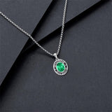 Sterling Silver Oval Personalized Text and Birthstone Class Pendant Necklace