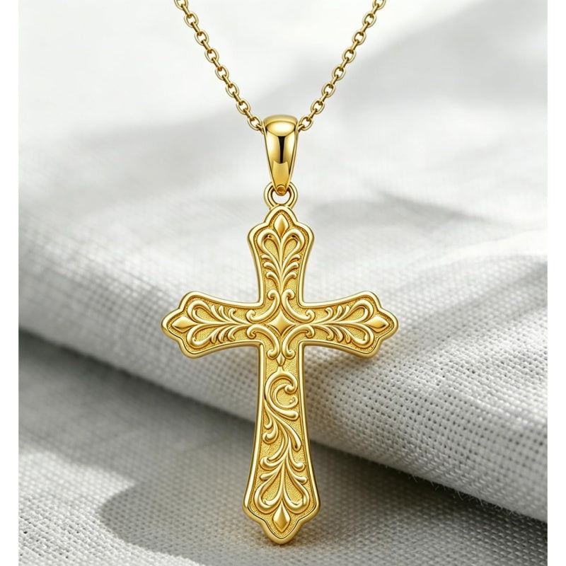 14K Plated Gold Cross Pendant Crucifix Necklace Christian Jewelry Baptism Religious Faith