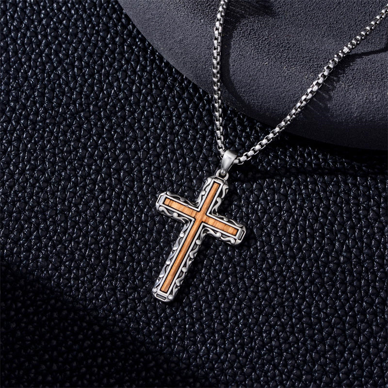 Sterling Silver Wooden Cross Pendant Necklace