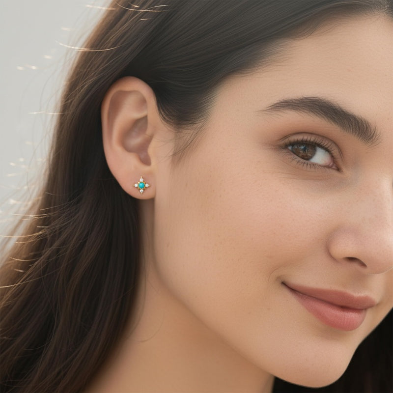 14K Gold Plated  Four-Pointed Star Stud Earrings for Women