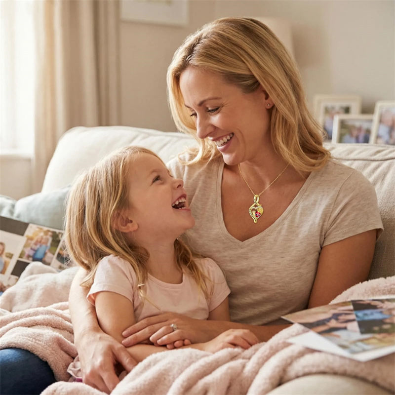 10K 14K 18K Yellow Gold 12 Months Birthstone  Infinity Mother Daughter Pendant Necklace