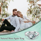 1ct Natural Moss Agate Ring Sterling Silver Green Moss Agate Engagement Ring Wedding Ring Set Jewelry Gift for Women