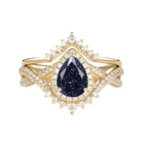 Sterling Silver 10K 14K 18K Gold  Pear Shaped Gemstone Engagement Rings Set