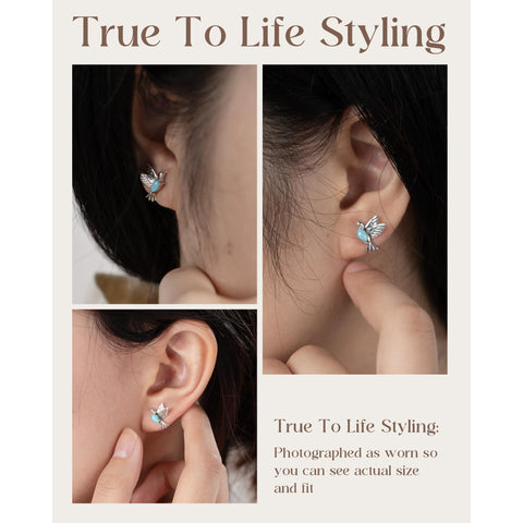 Sterling Silver Turquoise Hummingbird Stud Earrings