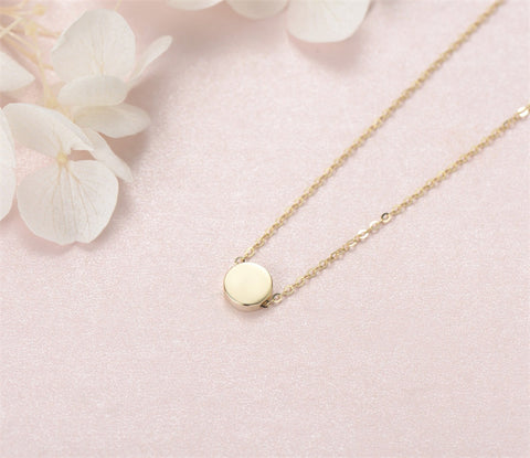 14K Gold Round Small Coin Pendant Necklace