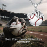 Sterling Silver Bear Claw Basketball Baseball Football Sports Pendant Necklace for Men