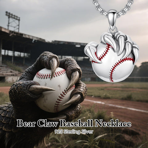 Sterling Silver Bear Claw Basketball Baseball Football Sports Pendant Necklace for Men