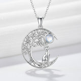 Sterling Silver Moonstone Tree of Life Wolf Cat Fox Rabbit Monkey Pendant Necklace Gift for  Birthday Christmas