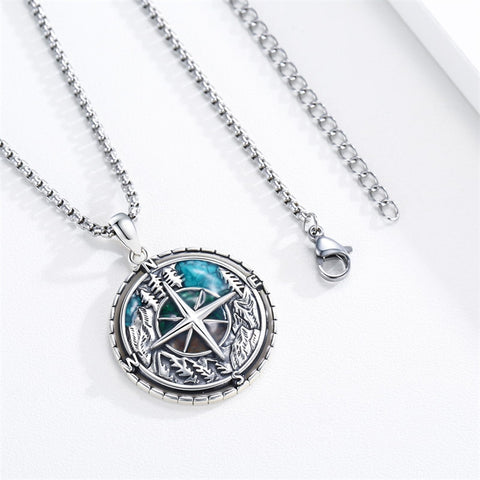 Mountain Necklace 925 Sterling Silver Mountain Pendant Wolf Necklace Compass Necklace for Men Women