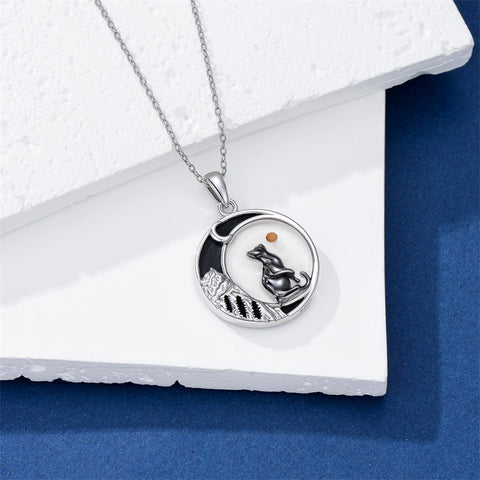 Sterling Silver Mustard Seed Black Cat Hummingbird Cross and Mountain Mountain Turquoise Sun and Moon Pendant Necklace