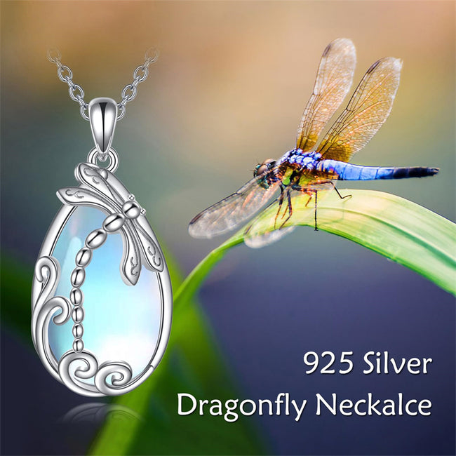 Sterling Silver Dragonfly Moonstone Necklace for Women Dragonfly Pendant Necklace Animal Jewelry Birthday Christmas Gifts for Her Mum Girls