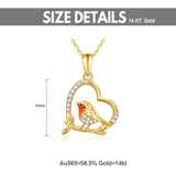 14K Gold Robin Bird Necklace for Women Mom, Solid Gold Heart Pendant with Mocking Bird Mothers Day Gift for Wife Girlfriend Her 16''+1''+1''