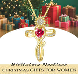 14K  Gold Plated 12 Color Birthstone Sunflower Cross Pendant  Necklace for Women Faith Cross Jewelry