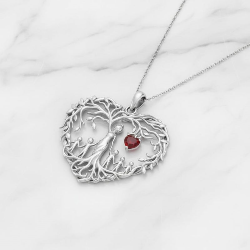 Sterling Silver Heart Pendant Birthstone Tree of Life Mother Child Family Necklace