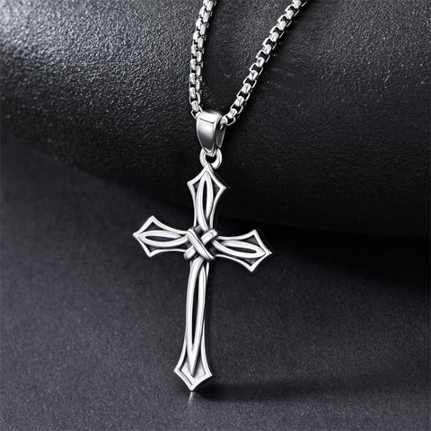 Sterling Silver Cross Religious Necklace for Men