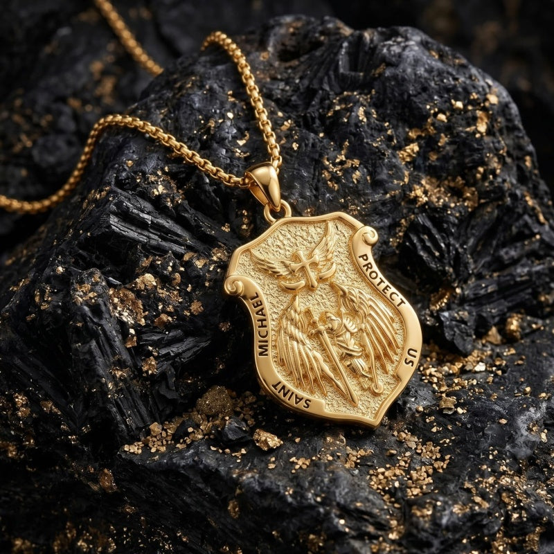 14K Gold Plated Saint Medal Christian  Pendant Necklace for Men