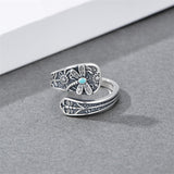 Sterling Silver Dragonfly Jesus Fish Adjustable Spoon Ring for Women