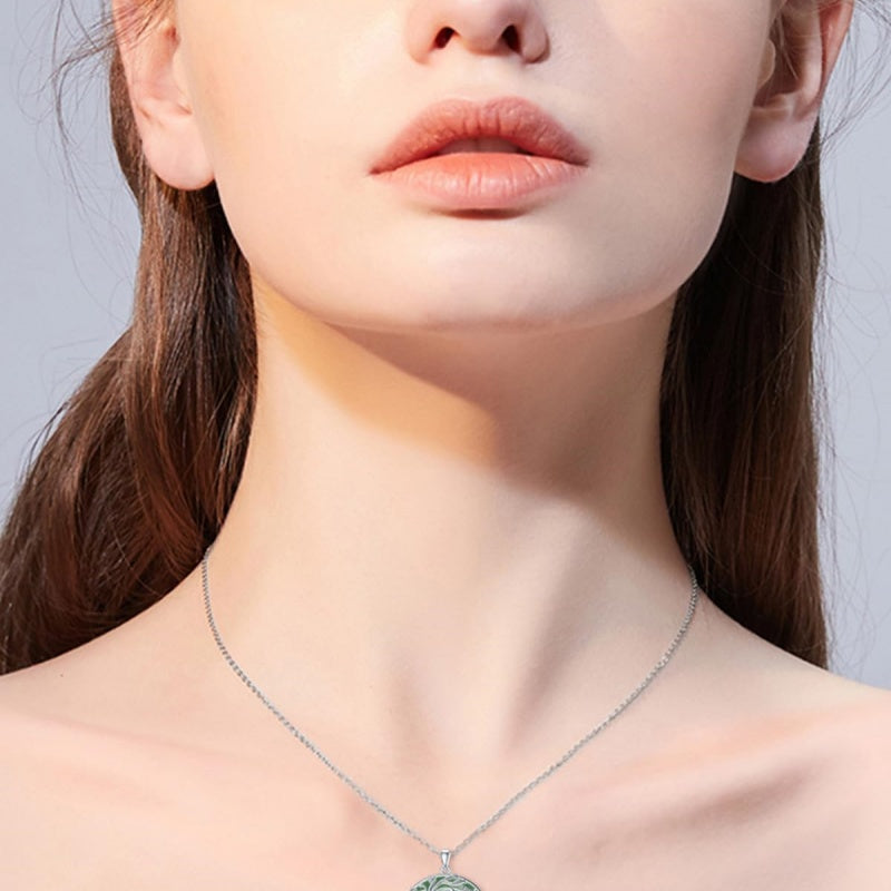 14k Gold Plated Sterling Silver Round Jade Tree of Life Necklace Good Fortune Jewelry for Women