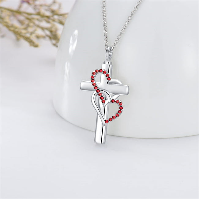 Cross Urn Necklace for Ashes 925 Sterling Silver Birthstone Cremation Necklaces Memorial Keepsake Jewelry for Women