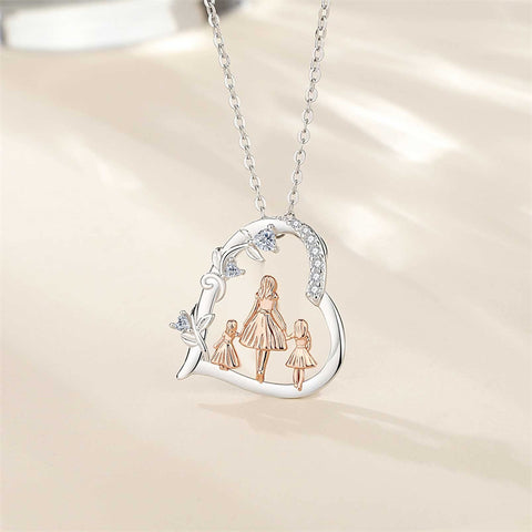 Sterling Silver Cubic Zirconia Mother Daughter Father Daughter Pendant Necklace