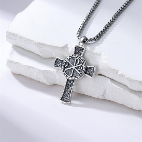 Sterling Silver Chi Rho Alpha Omega PX XP Symbol Pendant Religious  Necklace