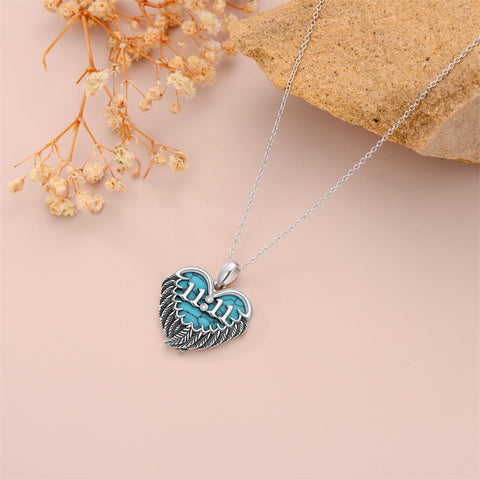 Sterling Silver Turquoise Angel Number 11:11 111 333 444 Pendant Necklace