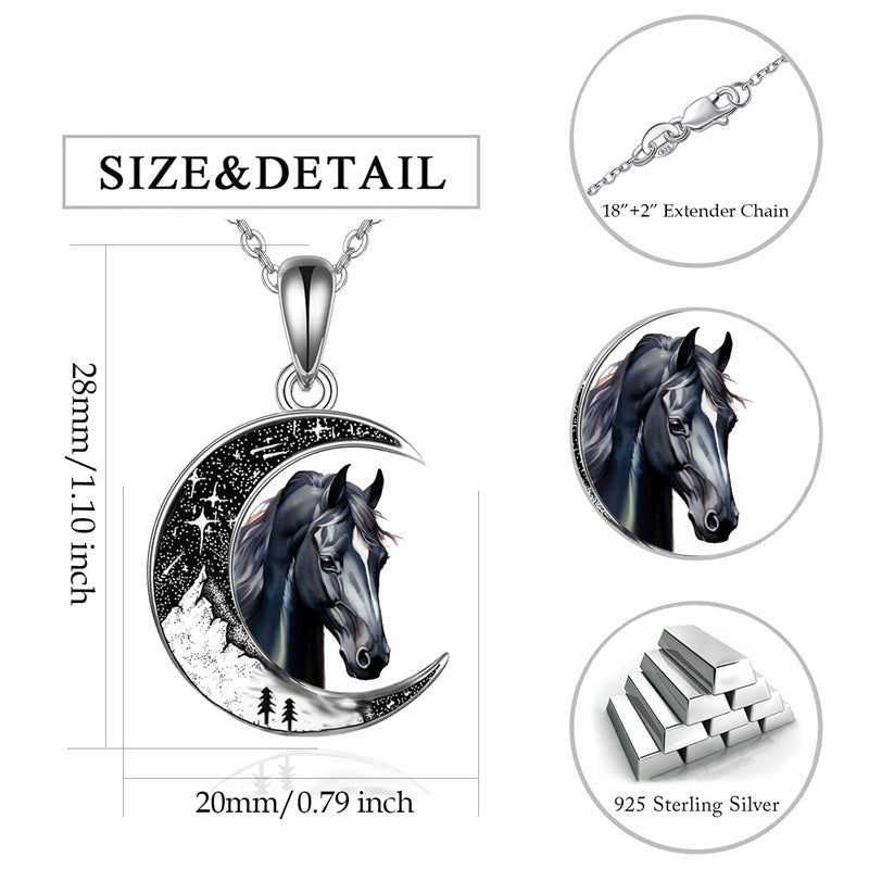Crescent Moon 2 Cat Bat Black Cat Bunny Fox Highland Cow Horse Pendant Necklace Mother's Day Gift