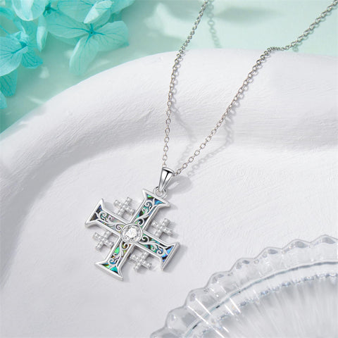 Sterling Silver Jerusalem Cross Pendant Necklace for Men