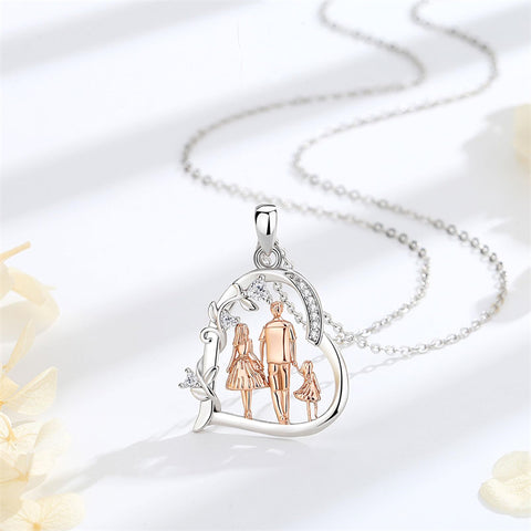 Sterling Silver Cubic Zirconia Mother Daughter Father Daughter Pendant Necklace