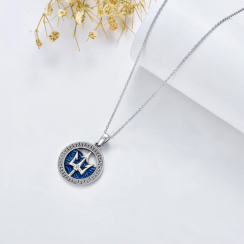 Sterling Silver Trident & Ocean Wave Pendant Necklace