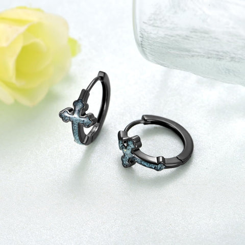 14K Gold Plated Cross Ankh Hoop Earrings