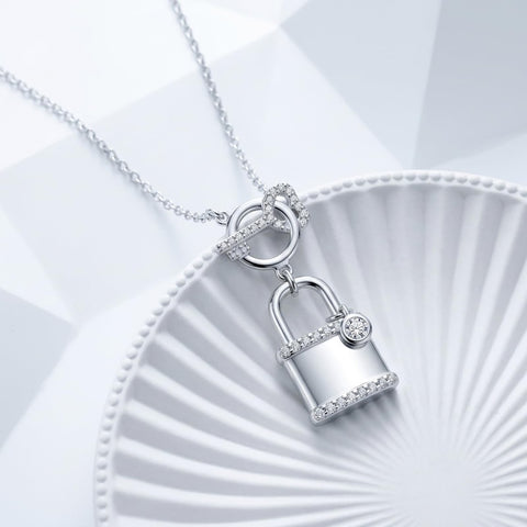 Sterling Silver Key Padlock Heart Key Lock Pendant Love Necklace Jewelry for Women Valentine's Day Birthday Gift