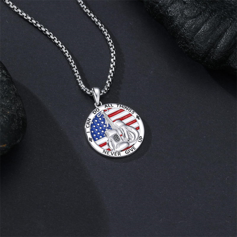 Sterling Silver American Flag Baseball  Basketball Boxing Football Golf Sports Pendant Necklace