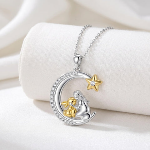Sterling Silver Bunny Girl Pendant Necklace With Engraved Always in My Heart