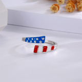 Silver USA America Flag Ring S925 Patriotic Independence Day Star Jewelry 4th of July Gifts for Women