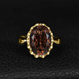 14K Gold Plated  Oval Shape 3.7CT Genuine Smoky Quartz Cocktail Rings for Her