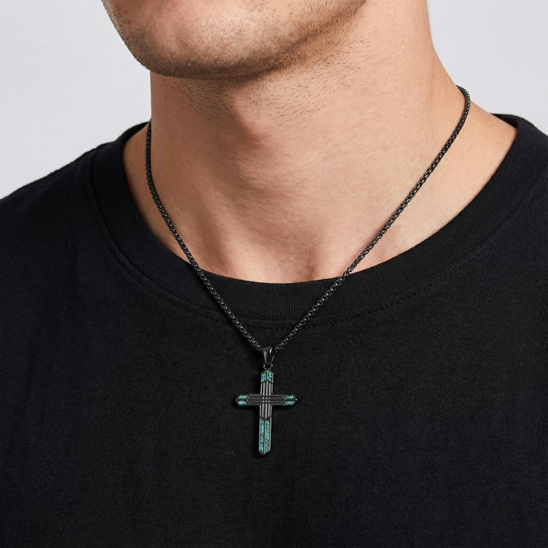 14K Gold Plated Turquoise Cross Pendant Necklace