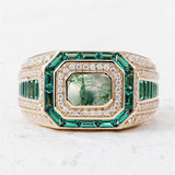 Sterling Silver 10K 14K 18K Gold Emerald Cut Gemstone Engagement Ring Wedding Anniversary Ring for Men