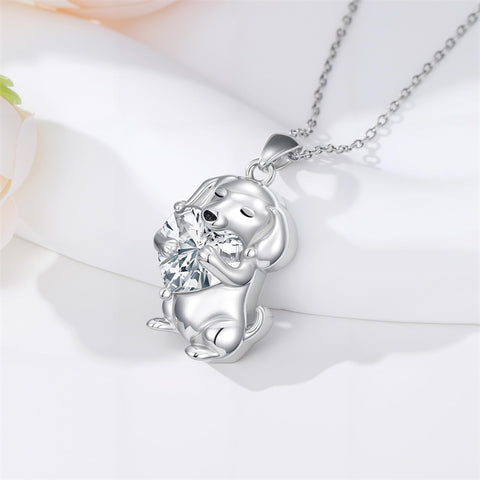 Sterling Silver 12 Month Birthstone Dachshund Pendant Necklace for Women