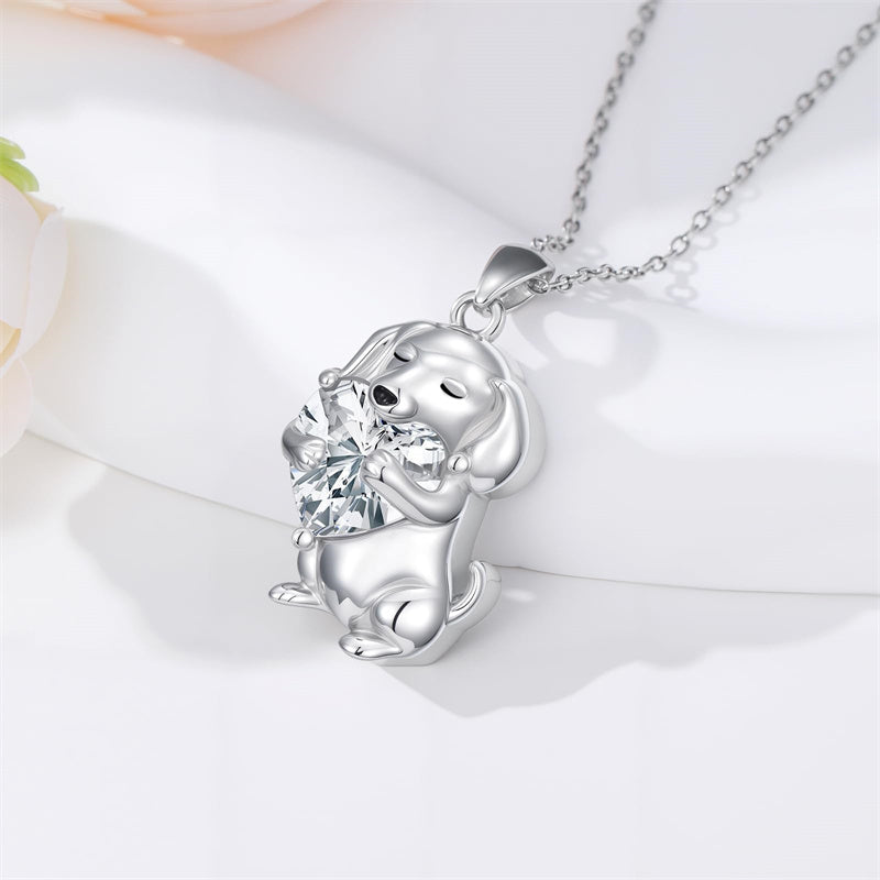 Sterling Silver 12 Month Birthstone Dachshund Pendant Necklace for Women