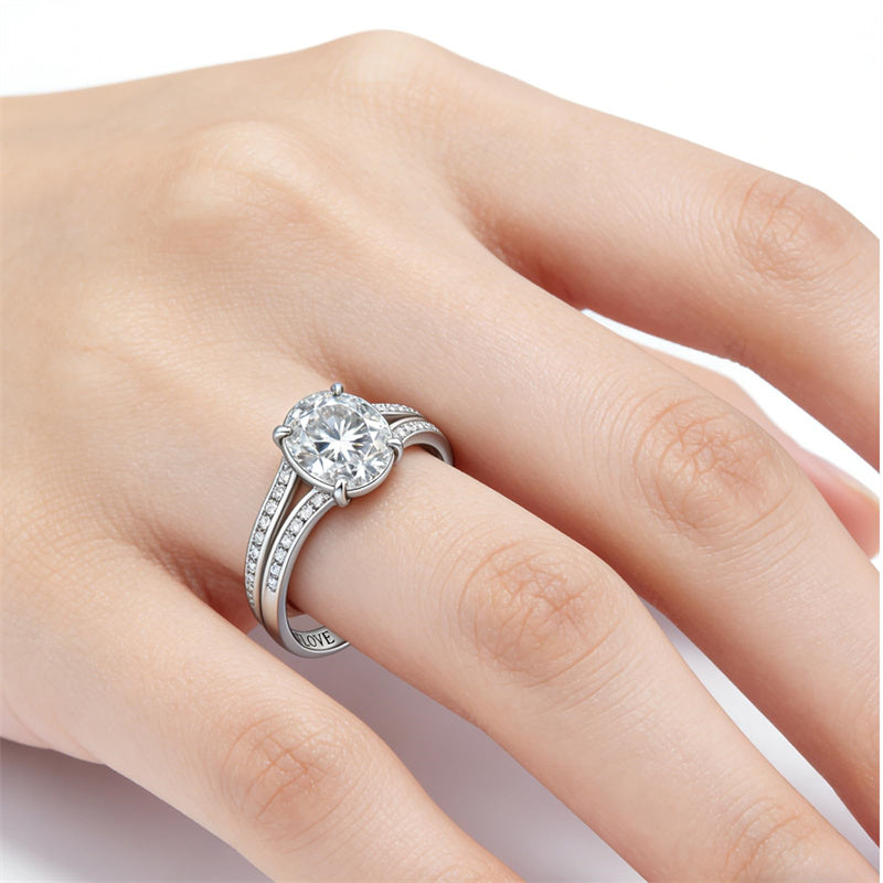 Sterling Silver 10K 14K 18K Gold Personalized Engraved Moissanite Wedding Engagement Promise Band Ring